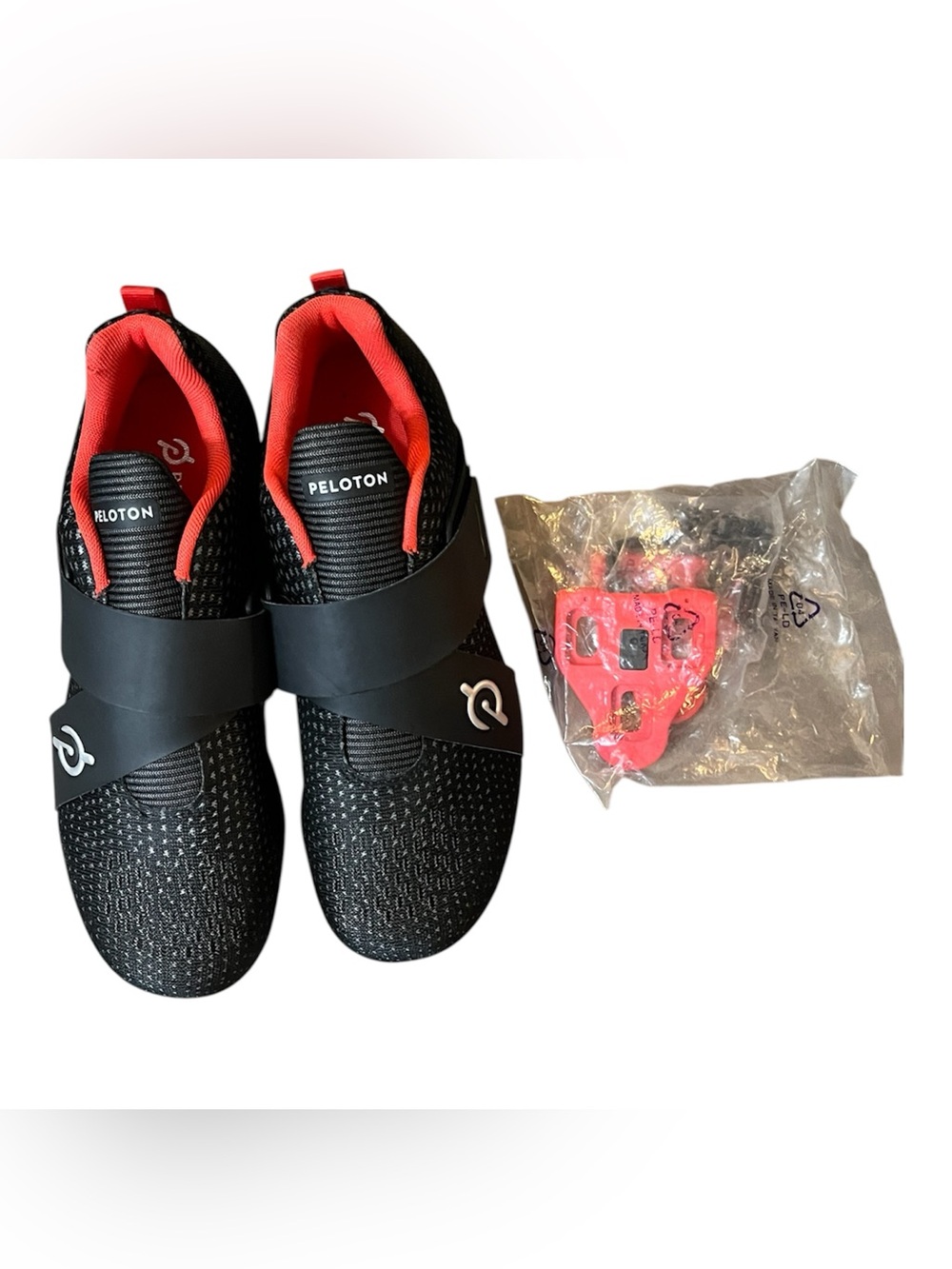Peloton Black Cycling Shoes with Red Interior and Red Cleats